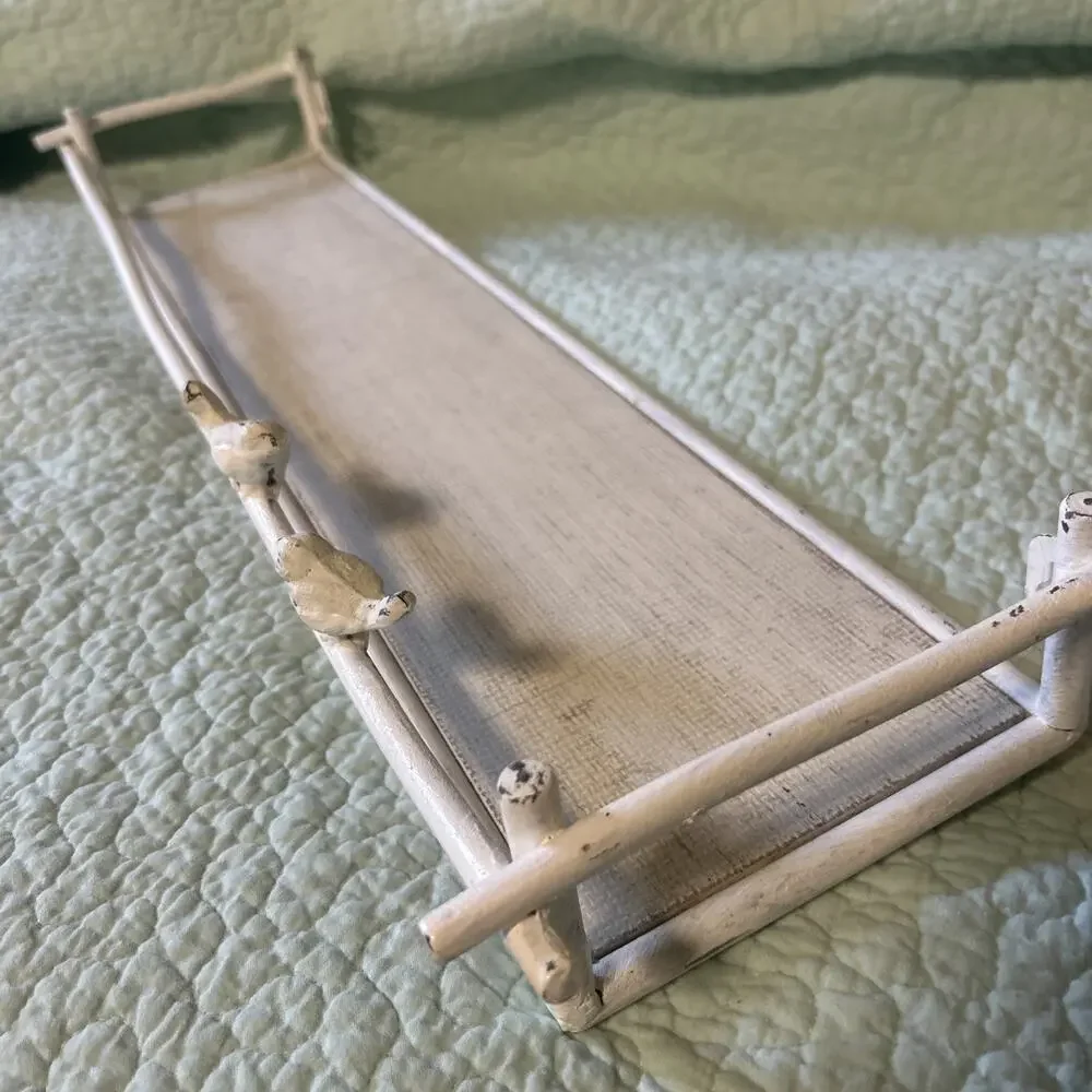 Wood & Metal White Shabby Chic Rectangular Wall Shelf With Twig & Birds